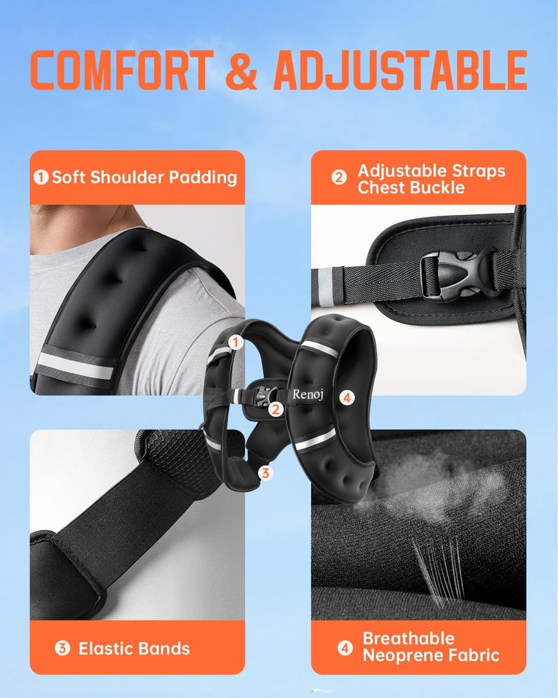 RenoJ Weighted Vest for Women Men: 6lb/8lb/10lb/12lb/16lb/20lb Weight Training Vest for Workout, Running, Walking, Exercise, Weight Loss, Weight Lifting - With Reflective Strips and Storage Pocket - Image 5